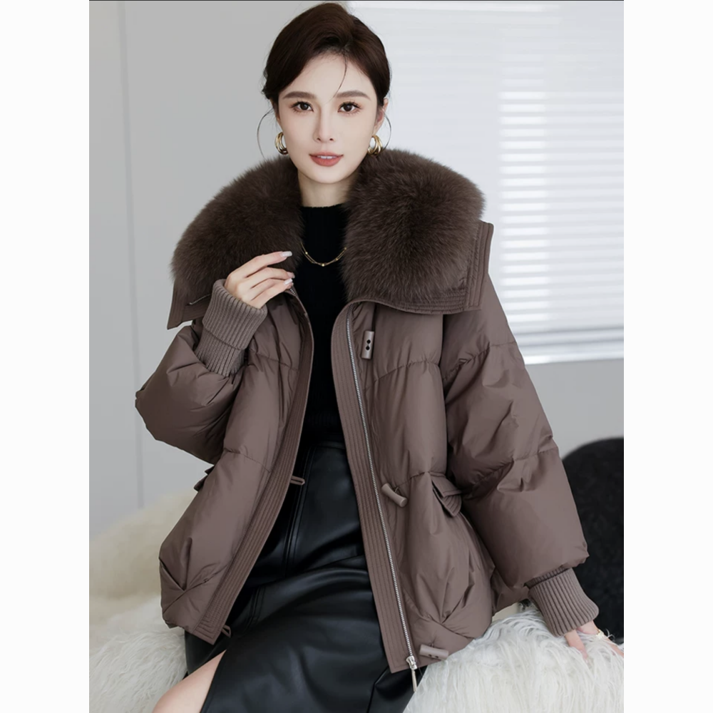 冬季新品年新款皮草毛领羽绒服外套冬季女装休闲宽松鸭绒外套潮