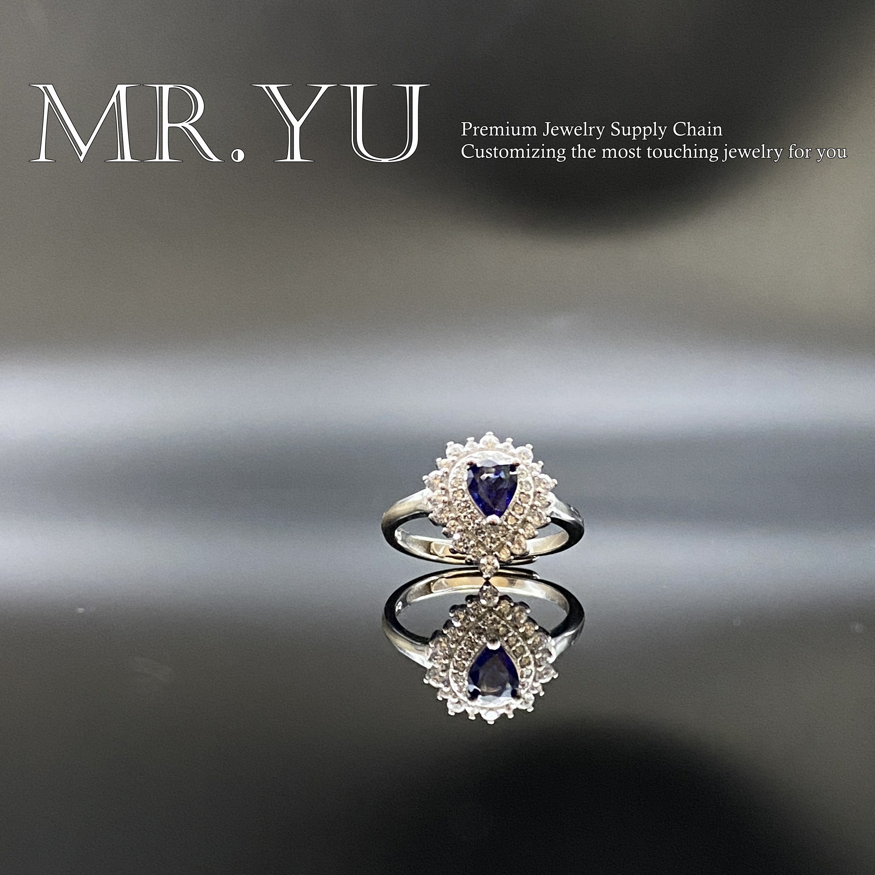 天然蓝宝石s925银戒指轻奢气质时尚高级优雅精美满钻开口戒指lb80