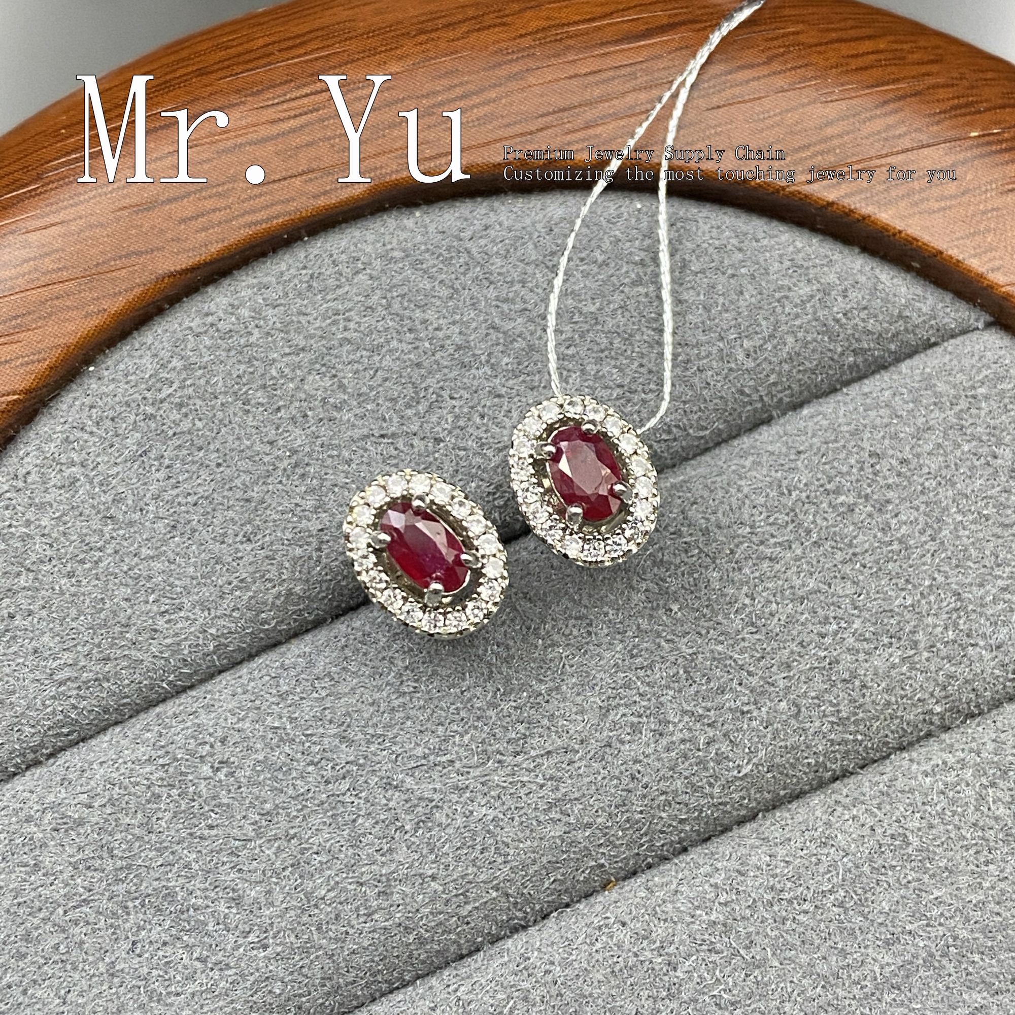 天然红宝石耳饰气质时尚红色镶嵌银镀hb0033