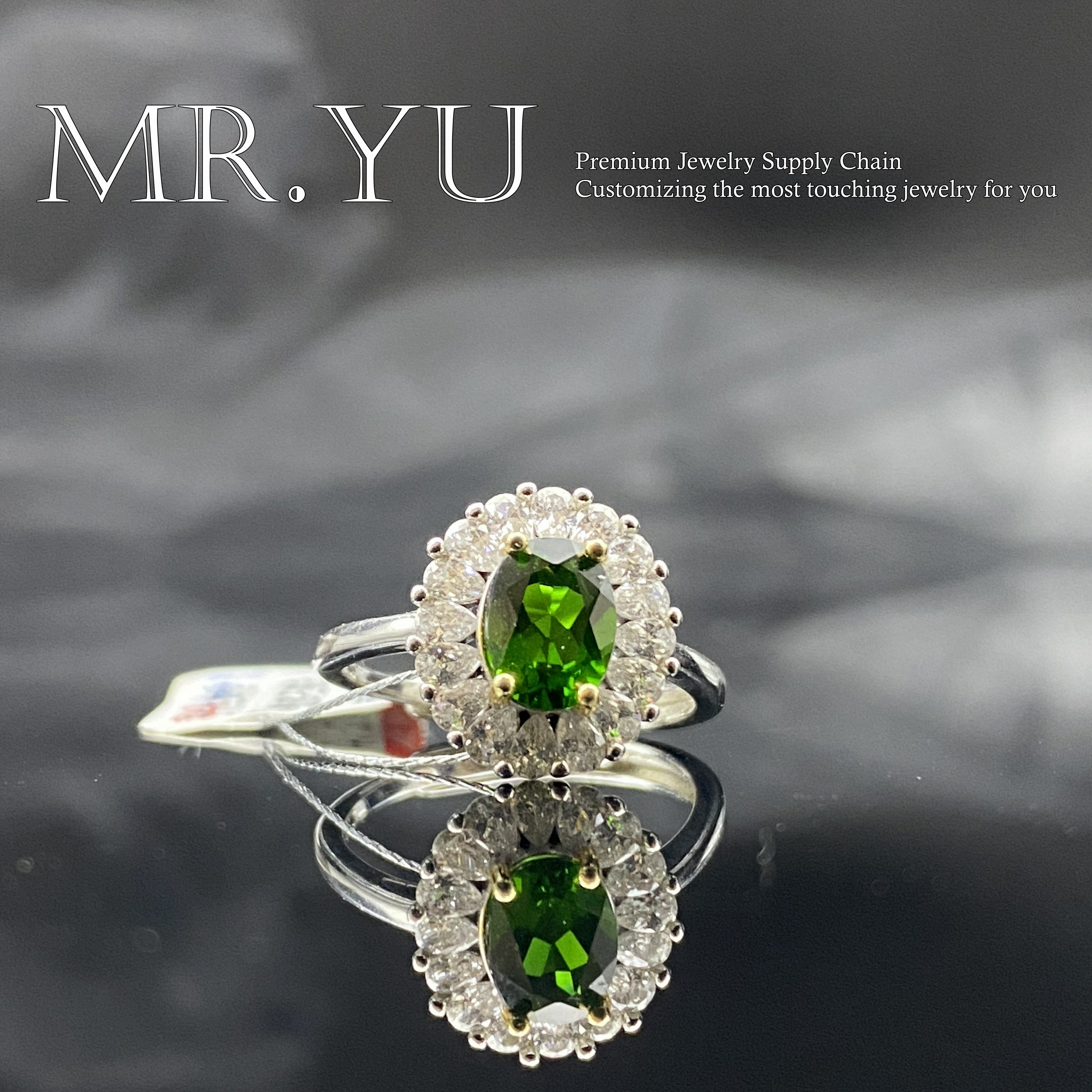 天然透辉石戒指精美华丽优雅精致满钻镶嵌轻奢s925银戒指th1