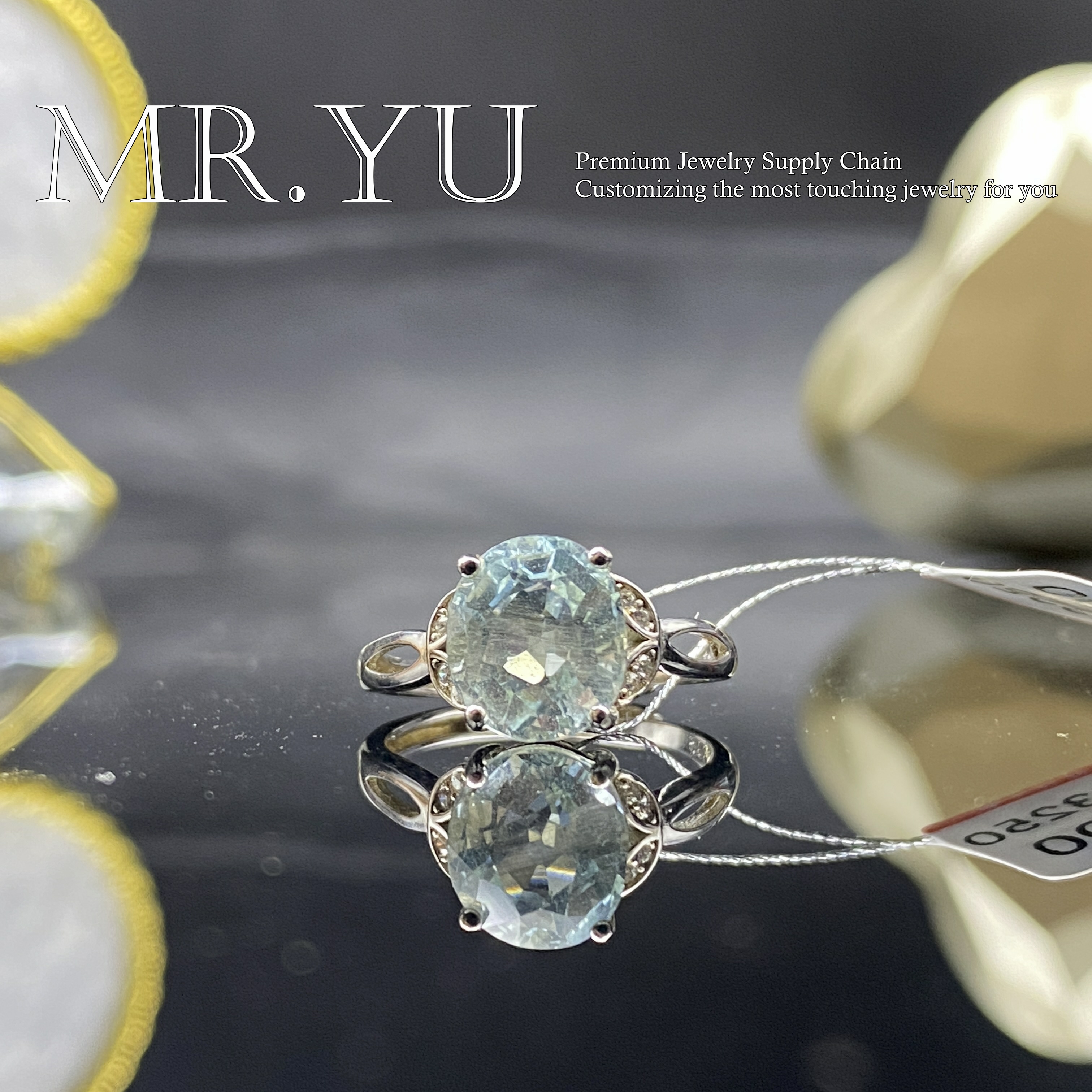 天然海蓝宝戒指时尚经典精致设计hl53