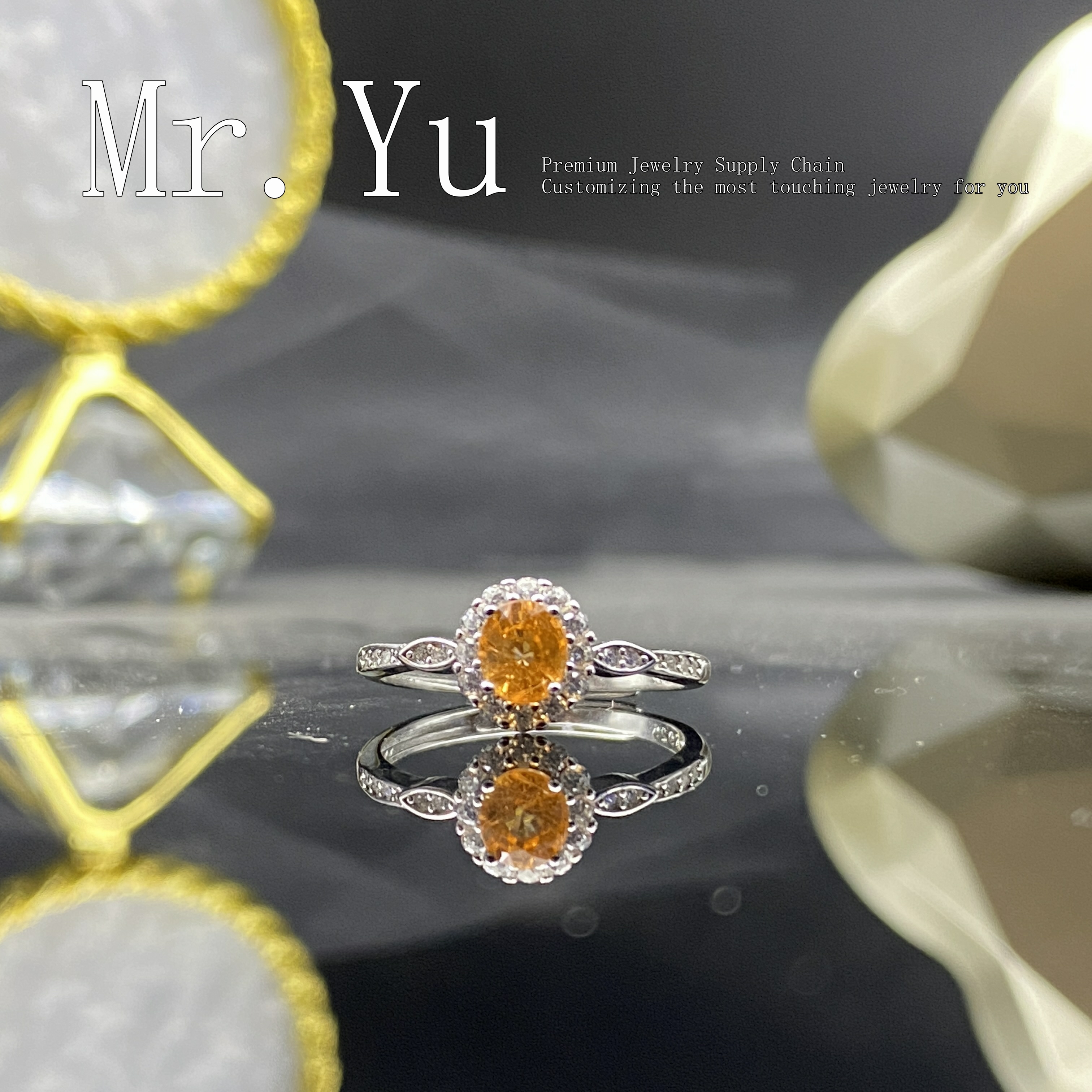 天然芬达石戒指气质轻奢时尚简约黄色镶嵌fd33