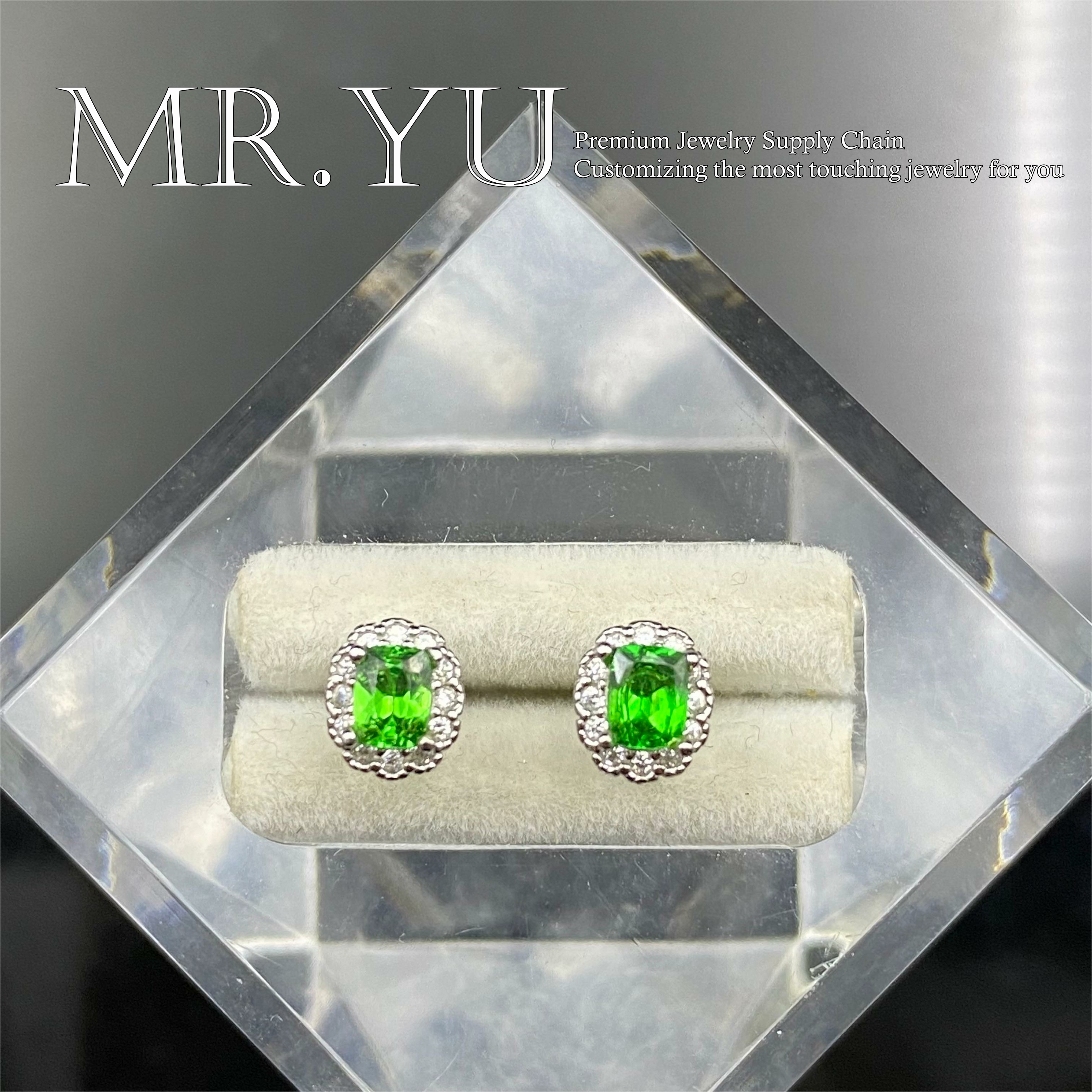 天然沙弗莱耳钉卡扎尼绿s925银耳饰时尚经典高级女款设计日常sf91