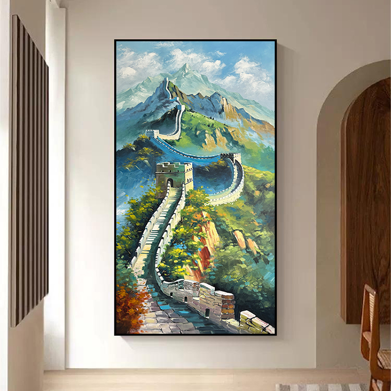 纯手绘客厅玄关万里长城步步高升装饰画走廊办公室挂画