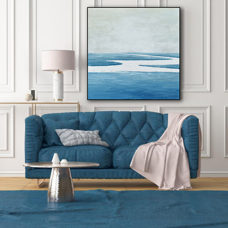《蓝水韵》北欧极简客厅餐厅蓝色调现代装饰画