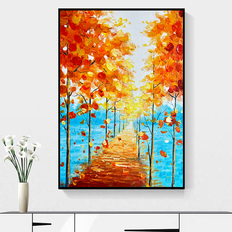 手绘红叶枫林风景装饰画现代简约卧室餐厅竖版客厅沙发背景墙装饰