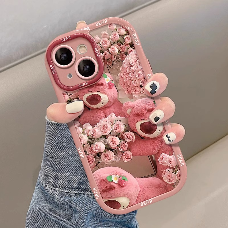 苹果15promax手机壳新款iPhone14pro玫瑰草莓熊13PM奶油壳保护套