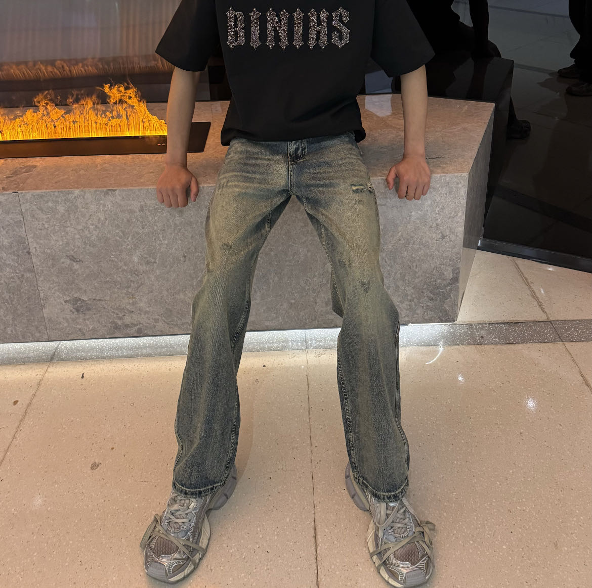 2024男士春夏美式牛仔裤时尚百搭男士宽松休闲水洗潮流牛仔裤8009