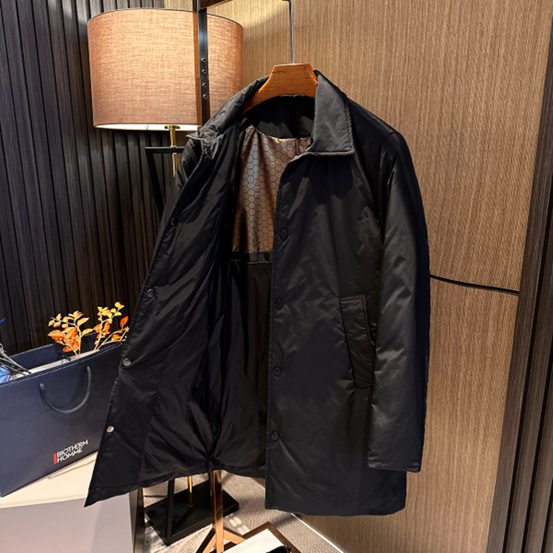 【商务经典BI备】冬季男士高品质90白鸭绒加厚保暖翻领中长款羽绒服