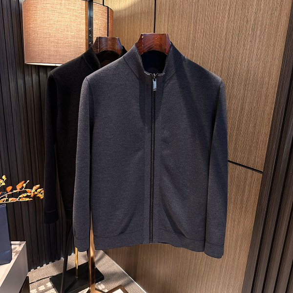 【实用两面穿搭】25秋装新款男士简约纯色立领含羊毛针织夹克外套