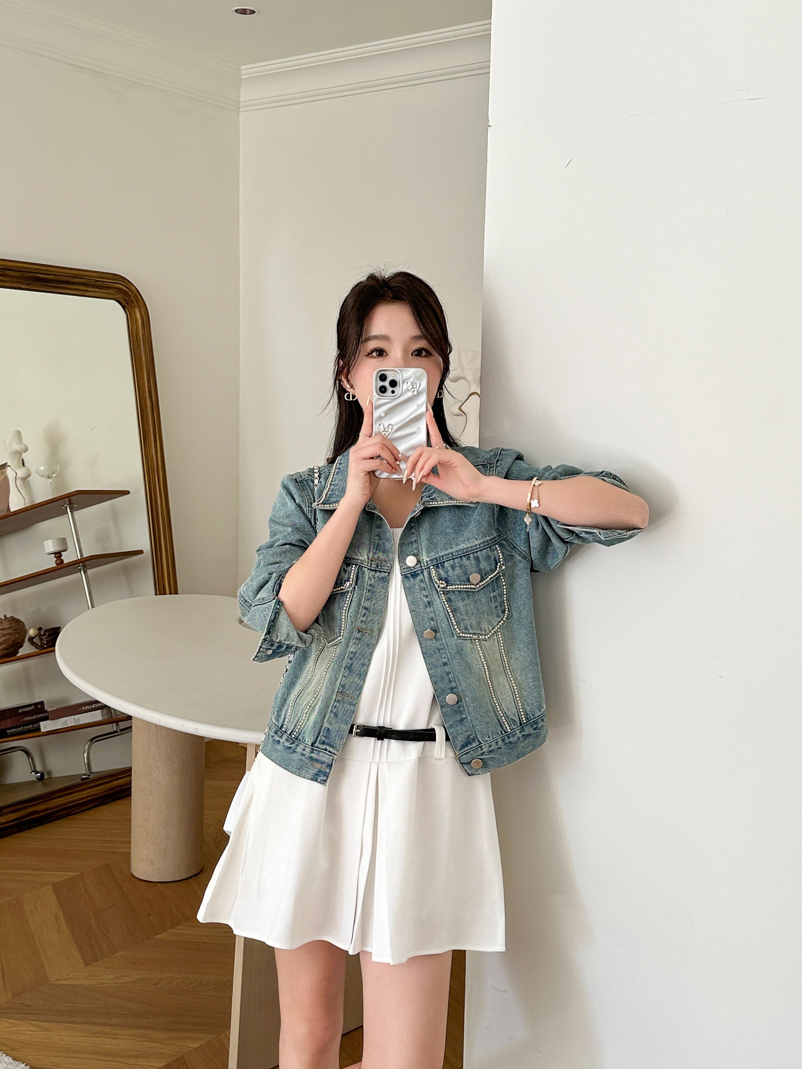 2024秋冬新小香风钉珠百搭牛仔外套女韩版重工外套休闲时尚设计感