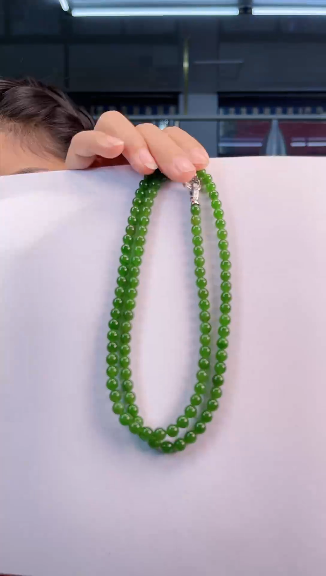 【闪购商品】和田玉（碧玉）项链未镶嵌6mm无黑点正色冰底菠菜绿项链