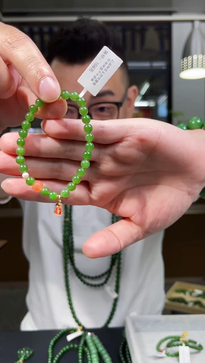 【闪购商品】和田玉（碧玉）手串未镶嵌6mm微黑阳绿DIY开运款