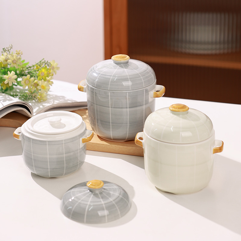 北欧风双盖炖盅隔水炖盅蒸箱炖盅炖碗家用燕窝蒸蛋羹炖盅陶瓷带盖