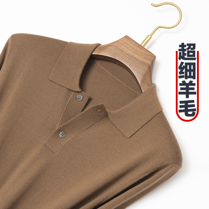 冬季羊毛衫男100纯套头长袖针织衫精纺中年男装衬衫领毛衣Polo衫
