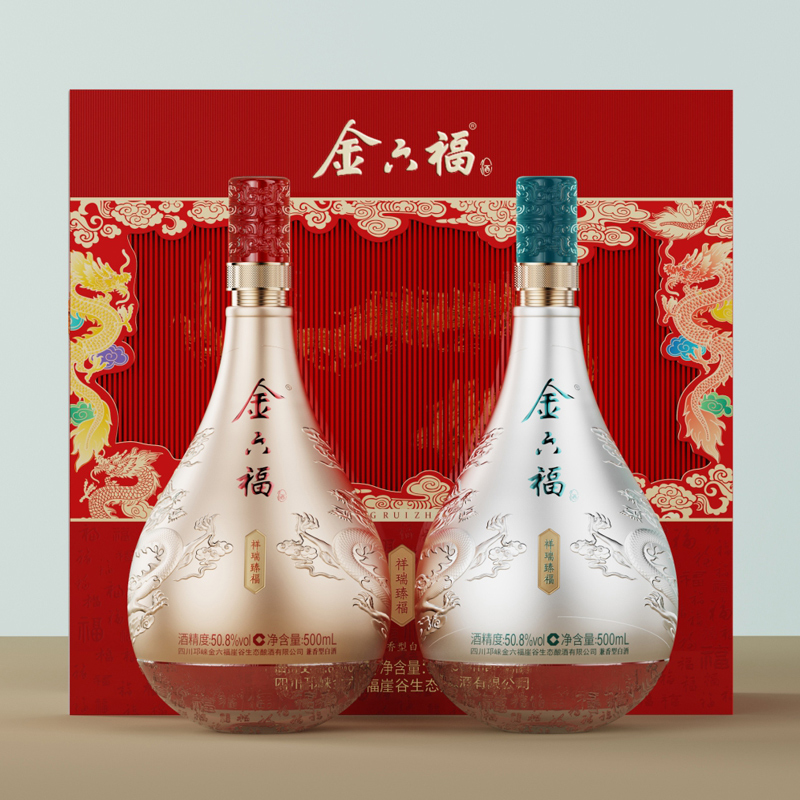 金六福祥瑞纳福龙年品鉴50.8度白酒 500ml*2礼盒装 送礼纪念