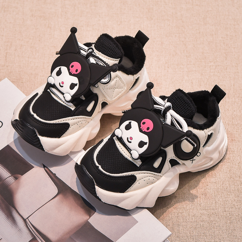 誉回力儿童库洛米加绒老爹鞋黑白熊猫鞋2023冬季新款厚底保暖运