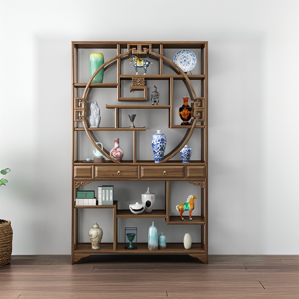 【直播】1.2米南榆木多宝阁博古架展示柜客厅隔断酒柜屏风鉴定柜