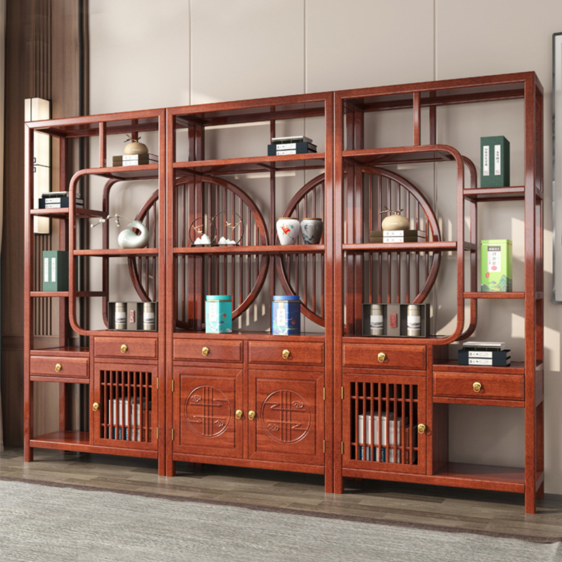 【直播】新中式实木格木品质博古架展示柜置物架书架茶叶架多宝阁