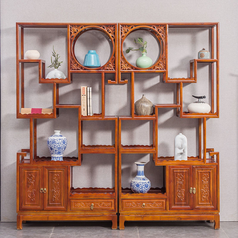 【直播】实木博古架新中式置物书架客厅隔断酒柜蝙蝠博古茶具展示架