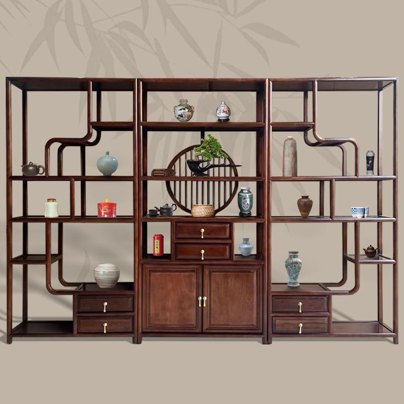 【直播】新中式实木如日中升博古架展示柜置物架书架茶叶架多宝阁