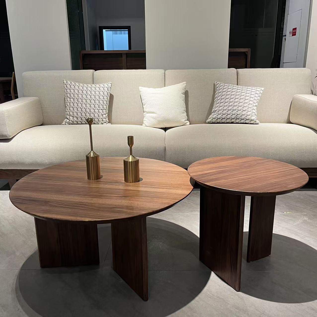 LF圆茶几实木沙发边几乌金木组合圆茶几茶桌小户型