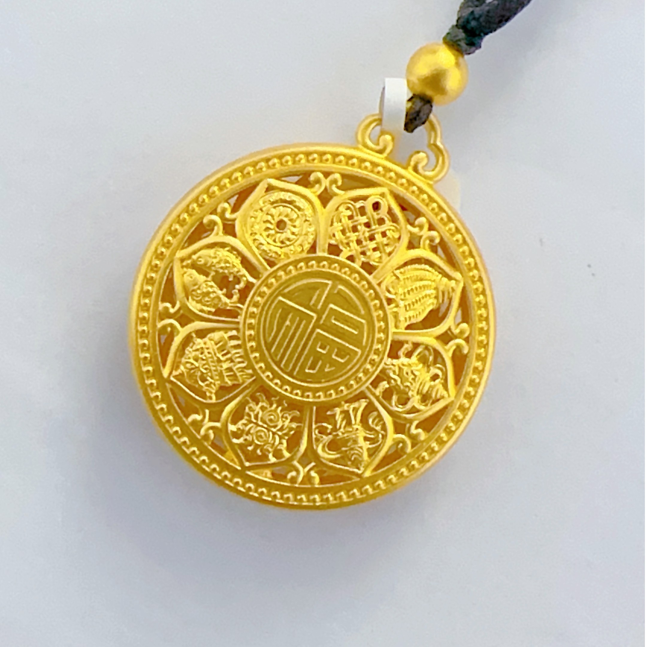 足金999.9 精品时尚古法莲花八宝罗盘百搭吊坠