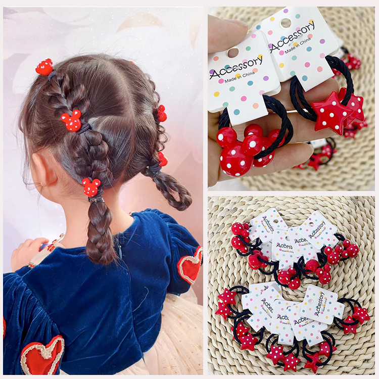 【俏萌宝】发饰新品米奇星星红色皮筋发圈皮筋女童公主可爱韩版弹力