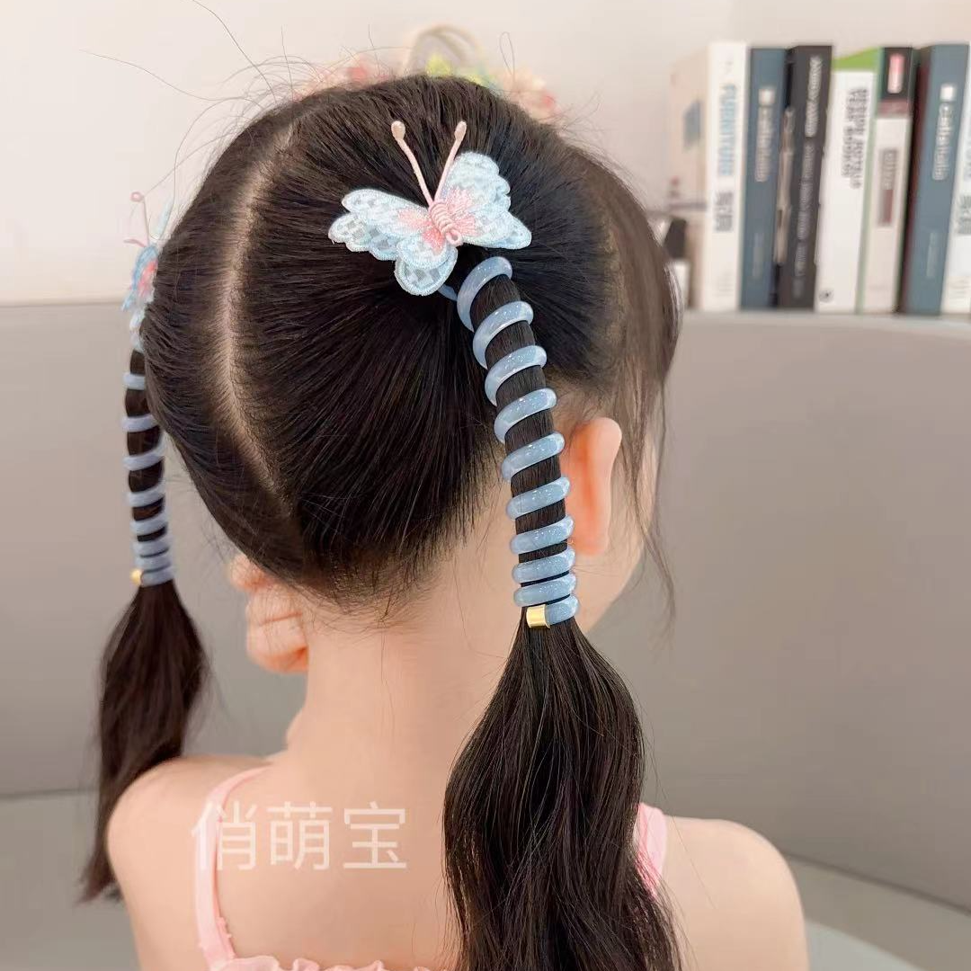 【俏萌宝】女童刺绣蝴蝶电话线发圈儿童编发束发头绳