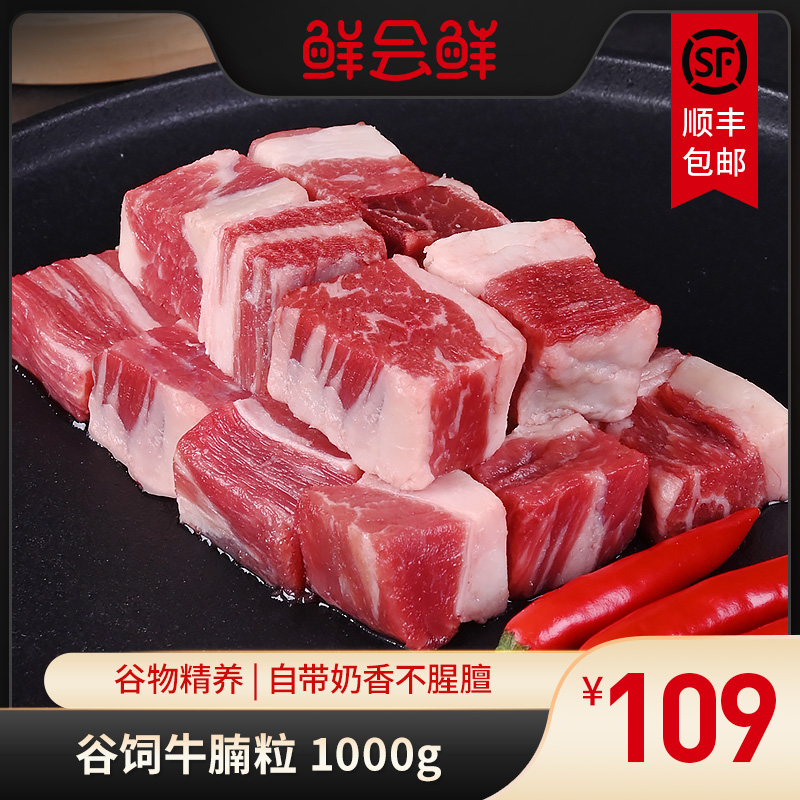澳洲/美国冷冻精选级原切谷饲安格斯牛腩粒烧烤牛肉粒牛肉块1000g