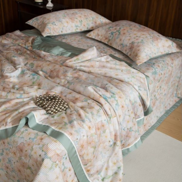 双面天丝数码印花绗缝夹棉夏凉被 落樱款