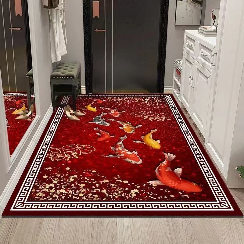 鸿运锦鲤喜庆新年入户玄关地垫裁剪水洗加厚防滑地板垫新中式地毯
