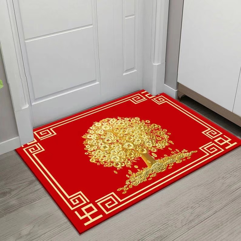 水晶绒【摇钱树】进门玄关加厚大面积地垫喜庆百搭免洗裁剪防滑地毯