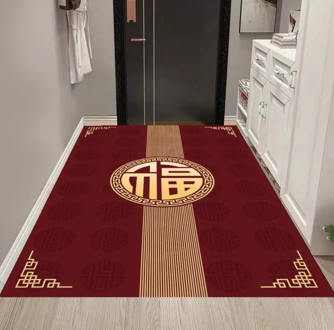 【硅藻泥】大尺寸新中式喜庆红色地毯防滑吸水裁剪床边垫入户竖玄关