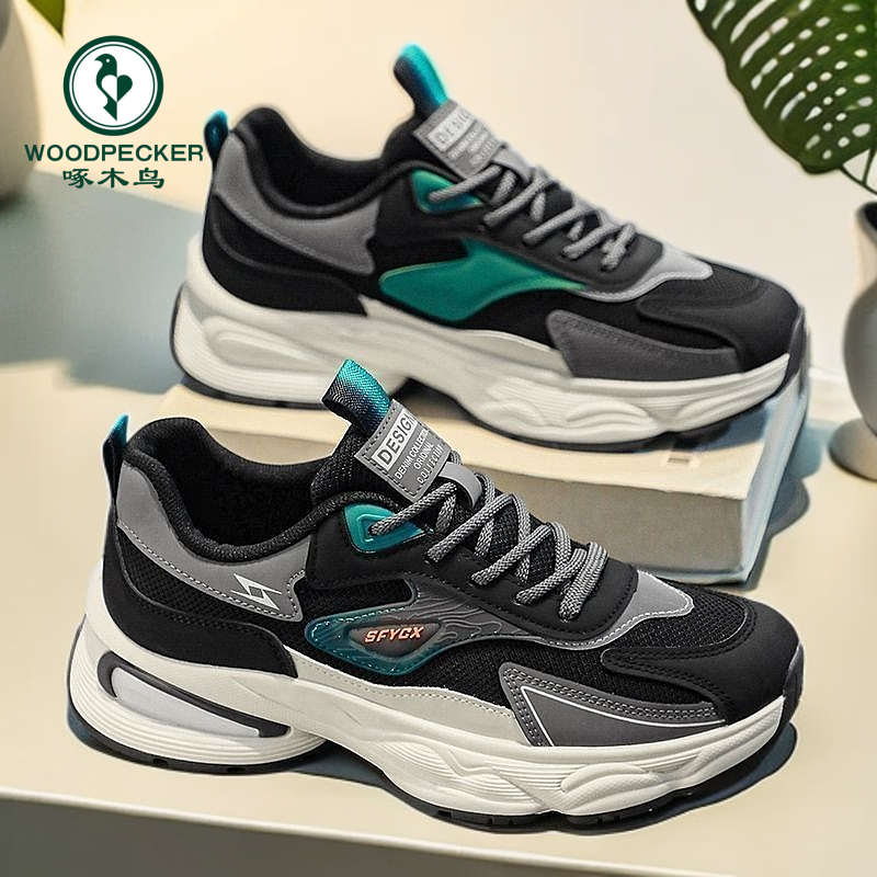 【正品】啄木鸟男鞋透气百搭防臭耐磨网面运动厚底青少年老爹潮鞋