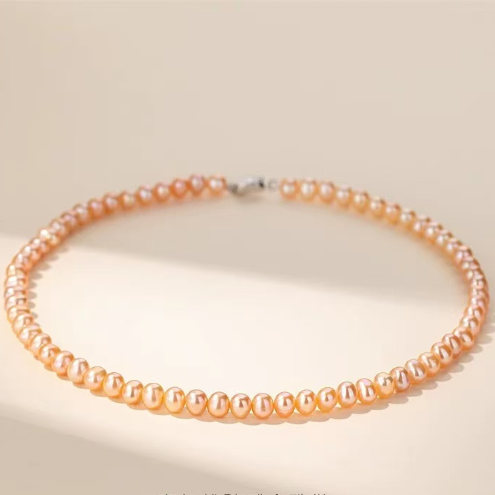 222  中国红金桔色珍珠项链