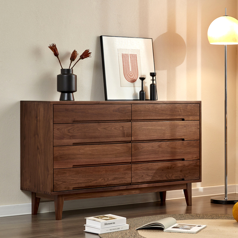 北欧全实木原木八斗柜北美黑胡桃木斗柜简约卧室收纳柜床尾储物柜