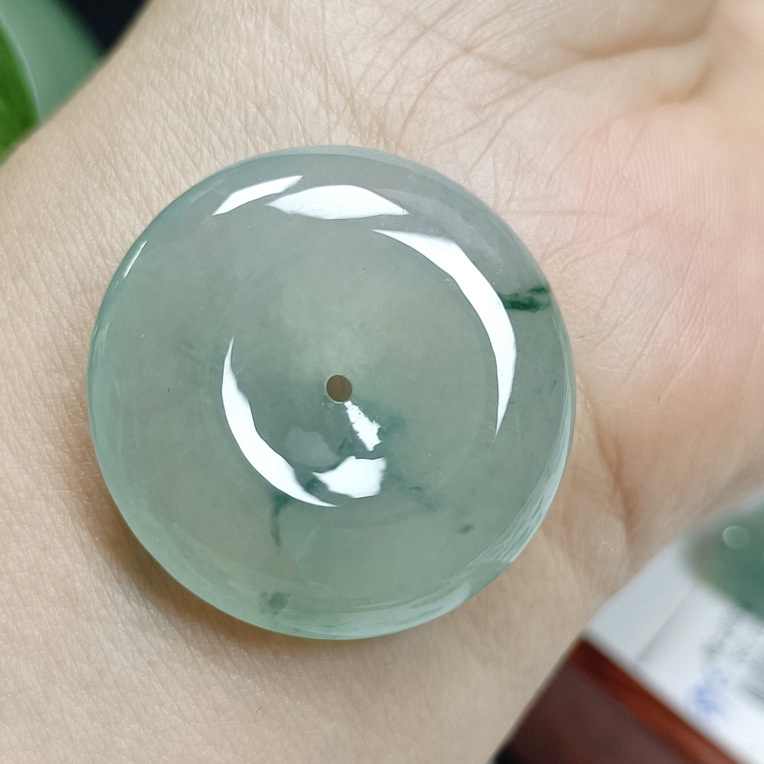 天然缅甸翡翠a货冰飘花平安扣带礼盒证书