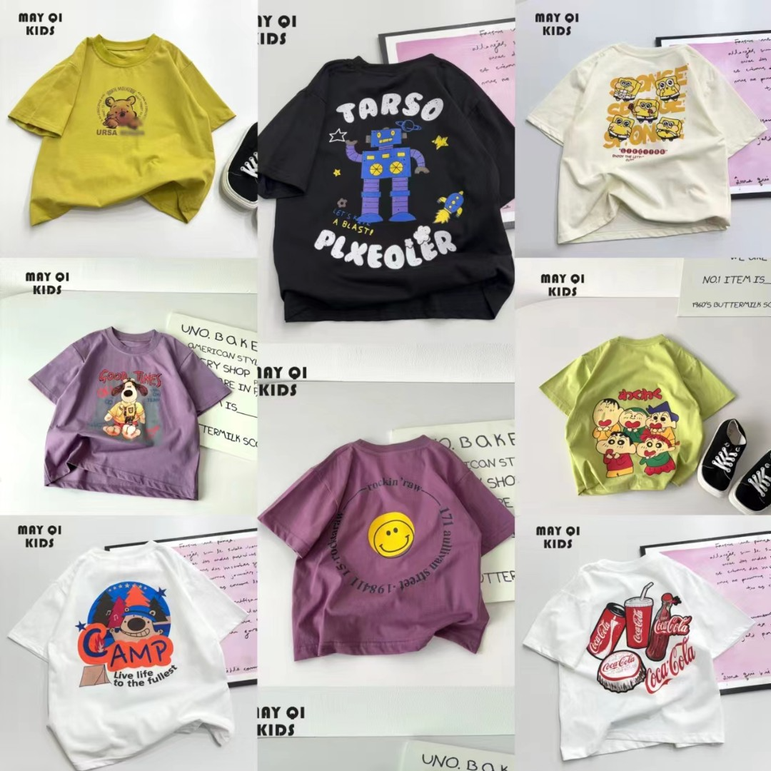 M（编码A101-A199）2025夏季新款中大童短袖圆领时尚儿童休闲韩版