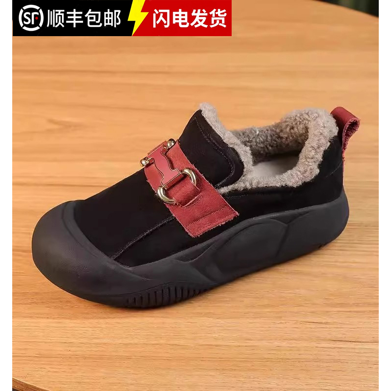 加绒毛毛鞋女一脚蹬棉鞋2023秋冬季新厚底轻便软底低帮乐福妈妈鞋