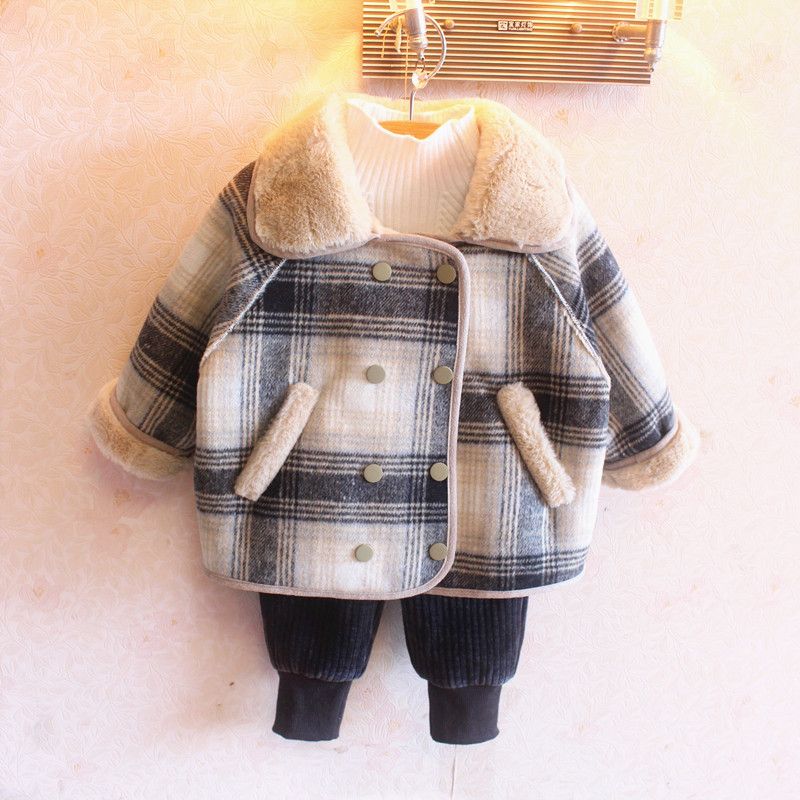 新品2023冬婴儿男女宝宝韩版加绒外套男女童英伦风外套一