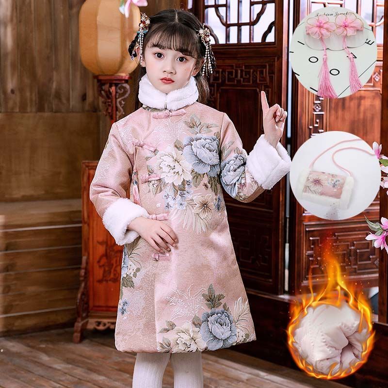 汉服女童秋冬装2023新款儿童旗袍秋冬季加棉古风宝宝过年拜年衣服