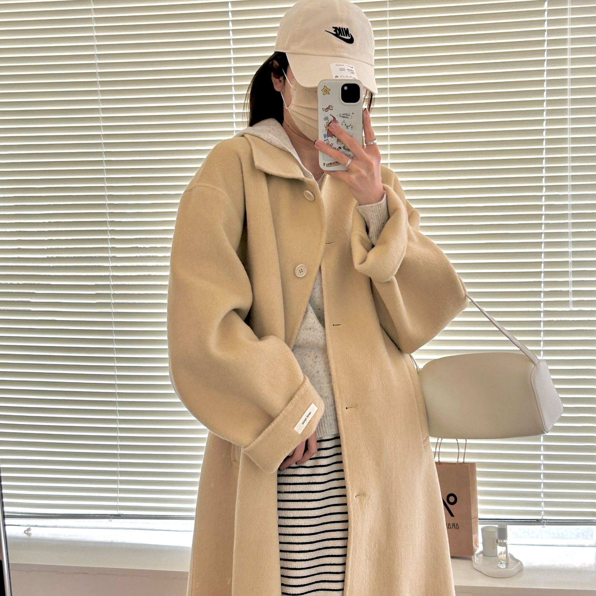 韩版宽松双面呢大衣外套2061