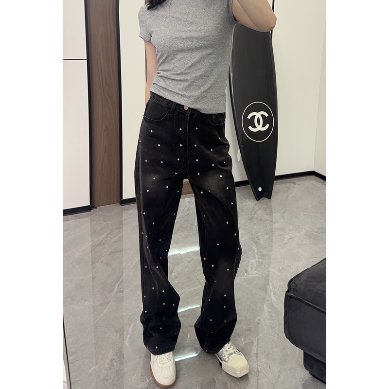 劉發發-【钻钻牛仔裤1】-F247-發發新款直筒水洗钻钻牛仔裤