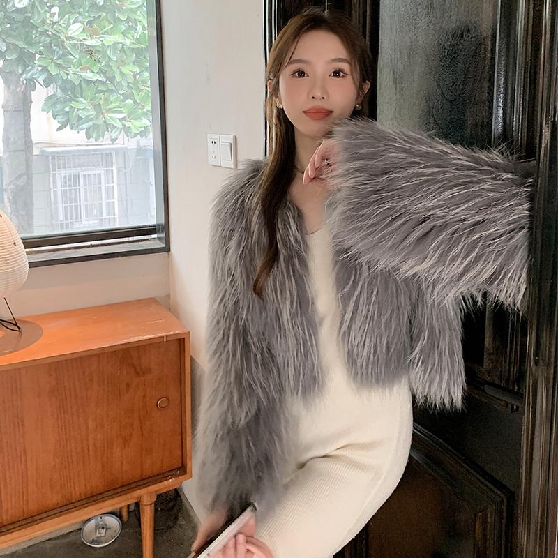 双面编织皮草毛毛外套女超短款小个子年轻款2024冬季新款2159