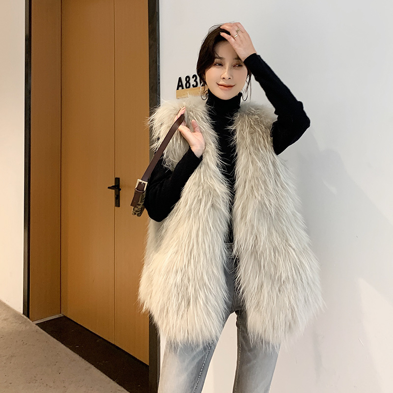加密貉子毛双面编织皮草马甲女中长款 年轻款无内衬  编织马甲001