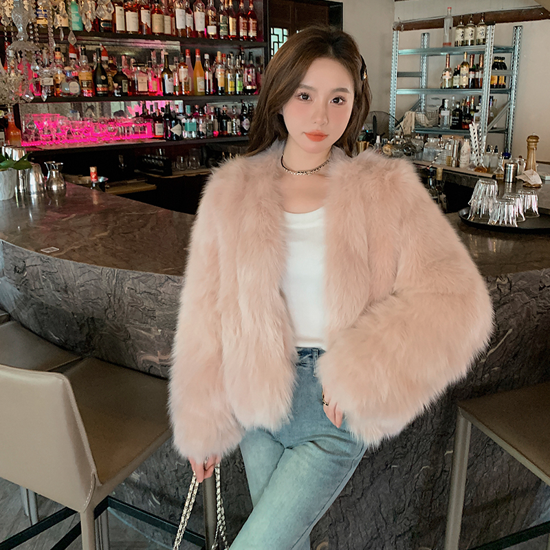 UPFURS狐狸毛外套女短款白色腹毛显瘦年轻款2024冬季新款网红2204