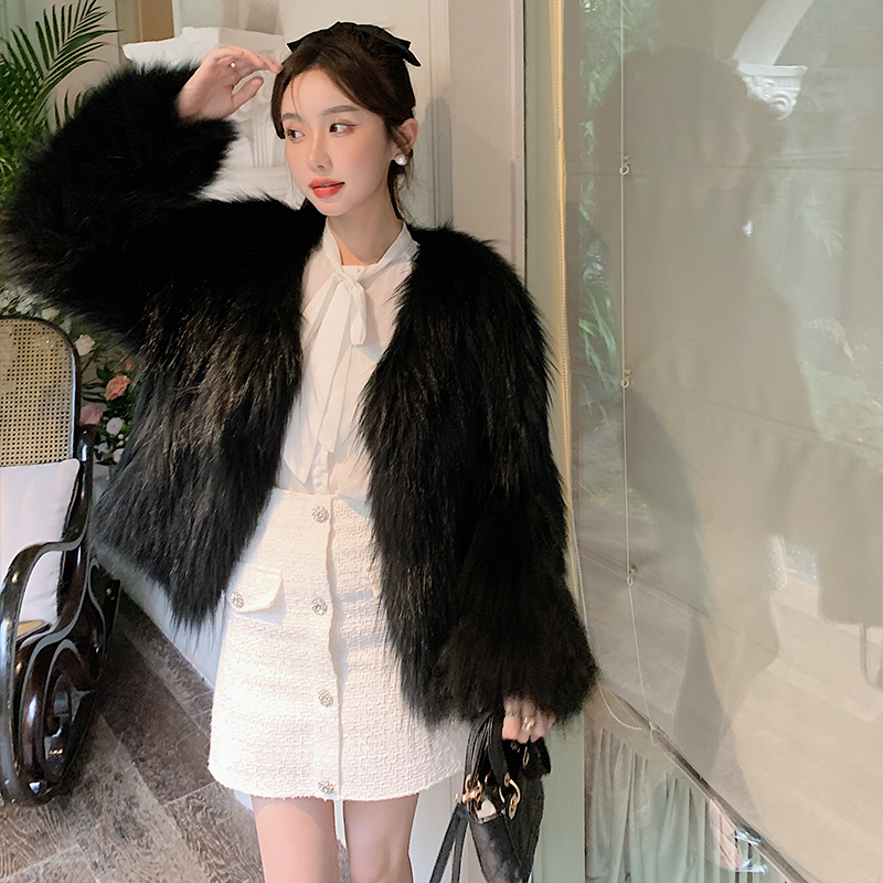 加密貉子毛双面编织皮草外套女短款狐狸毛年轻款2024冬季新656