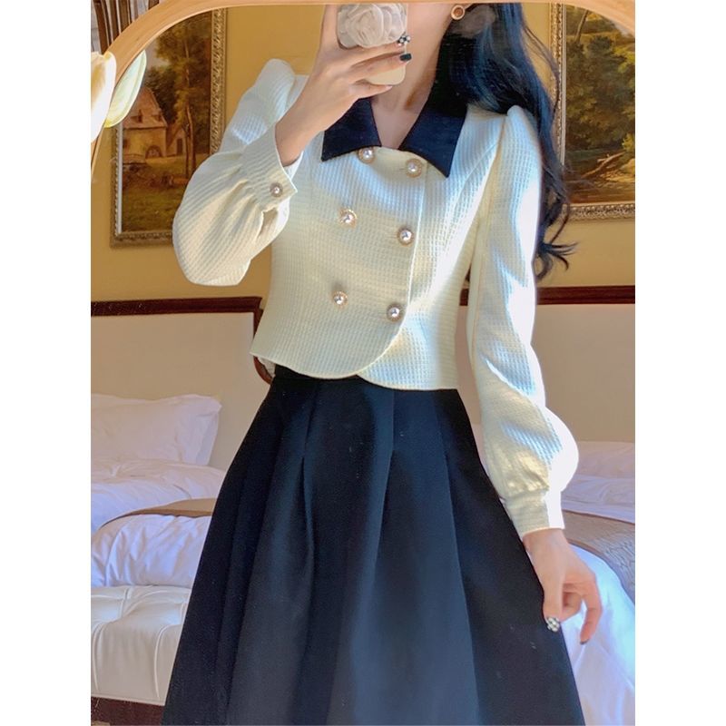 名媛小香风套装裙子女2023新款秋季高级感西装上衣+半身裙两件套