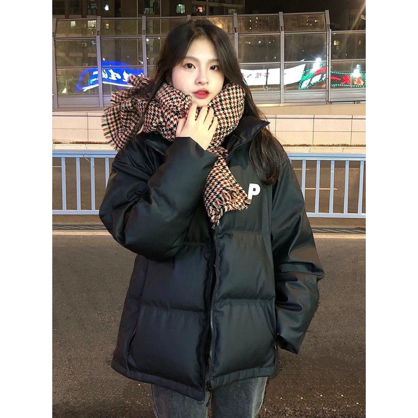 美式复古印花立领棉服外套女冬季新款大码胖mm宽松加厚面包服棉衣